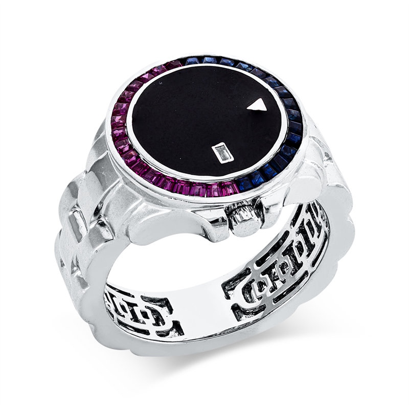 Ring mit Saphir  aus 750/-18 Karat Weißgold mit 1 Diamant 0