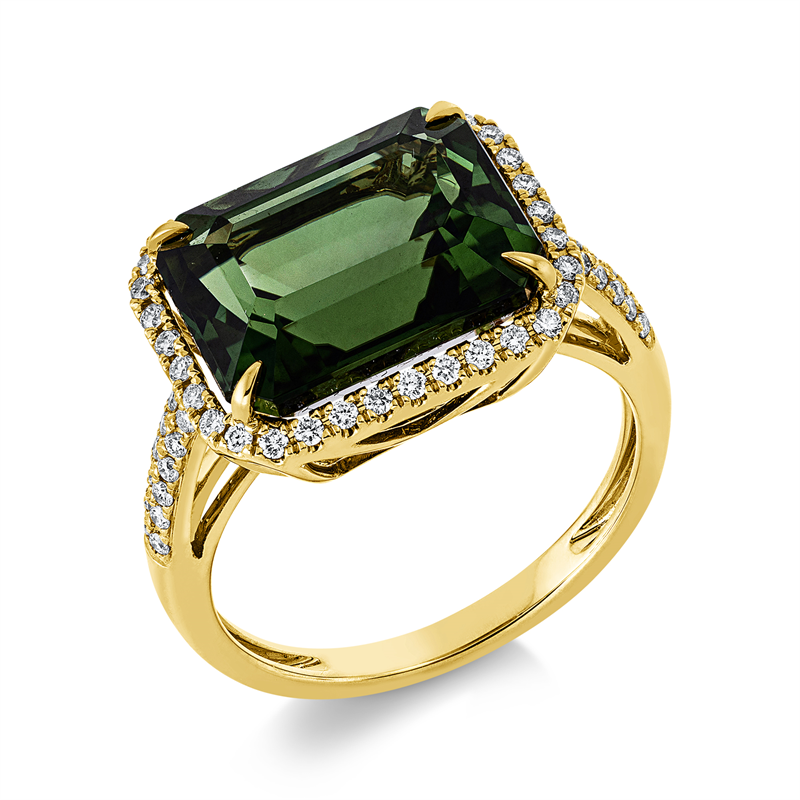 Ring mit Turmalin  aus 750/-18 Karat Gelbgold mit 38 Diamanten 0