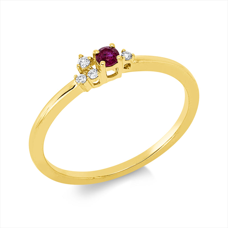 Ring mit Rubin  aus 750/-18 Karat Gelbgold mit 4 Diamanten 0