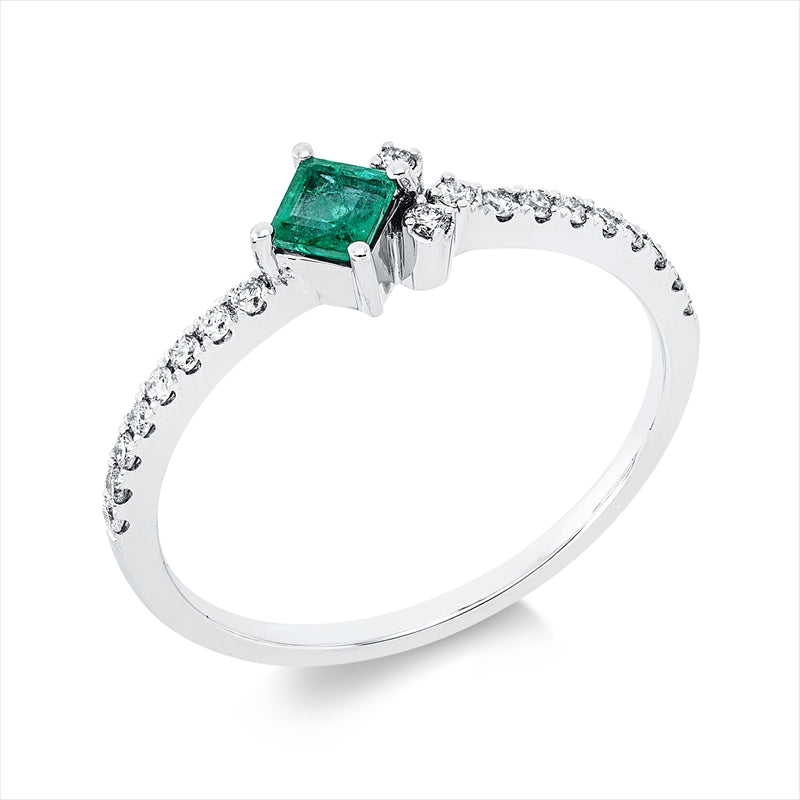 Ring mit Smaragd  aus 750/-18 Karat Weißgold mit 19 Diamanten 0