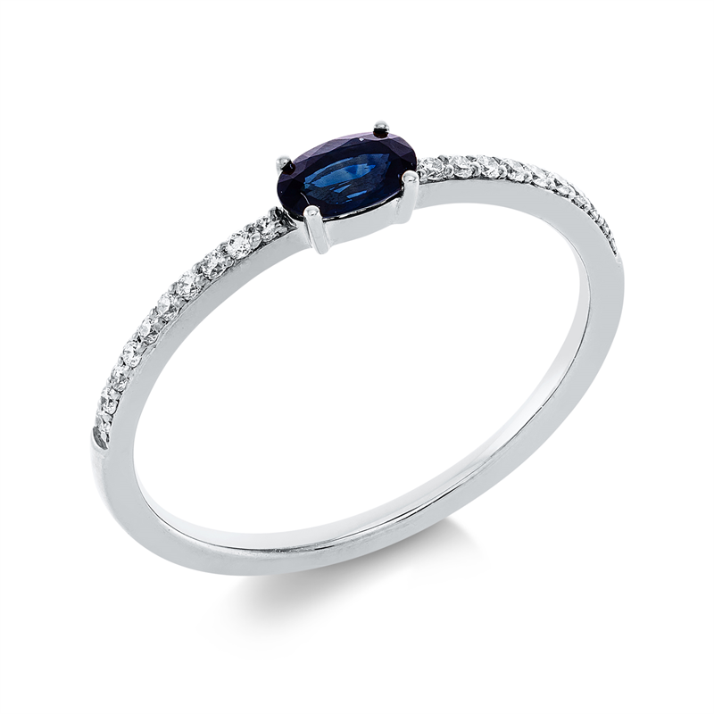 Ring mit Saphir  aus 750/-18 Karat Weißgold mit 20 Diamanten 0