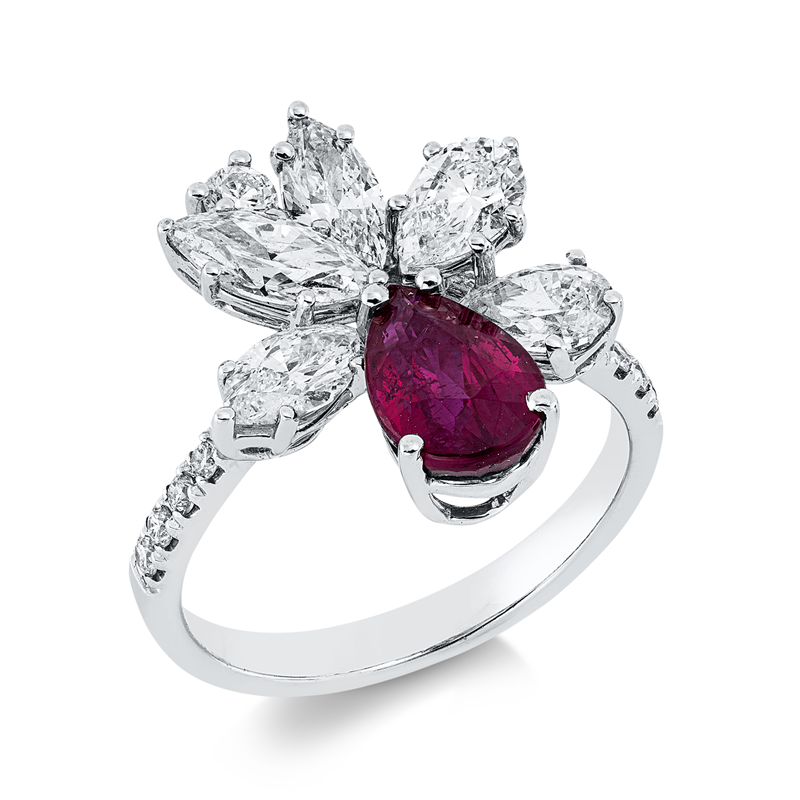 Ring mit Rubin  aus 750/-18 Karat Weißgold mit 19 Diamanten 2
