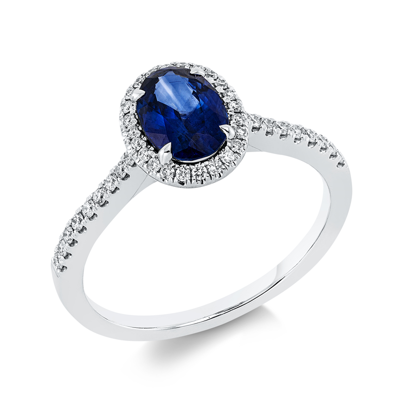 Ring mit Saphir  aus 750/-18 Karat Weißgold mit 42 Diamanten 0