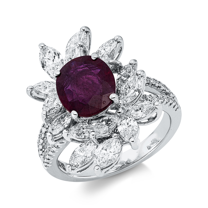 Ring mit Rubin  aus 750/-18 Karat Weißgold mit 48 Diamanten 2