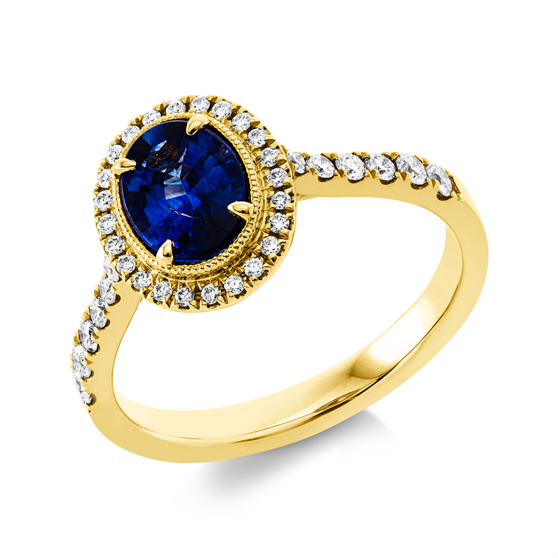 Ring mit Saphir  aus 750/-18 Karat Gelbgold mit 36 Diamanten 0