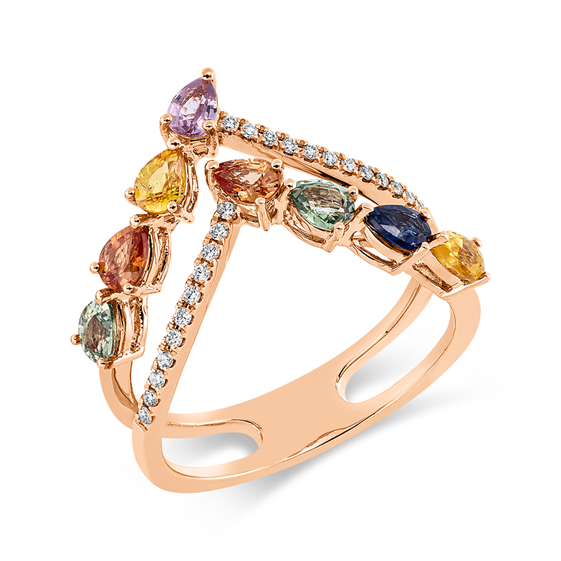 Ring mit Saphir  aus 750/-18 Karat Rotgold mit 23 Diamanten 0