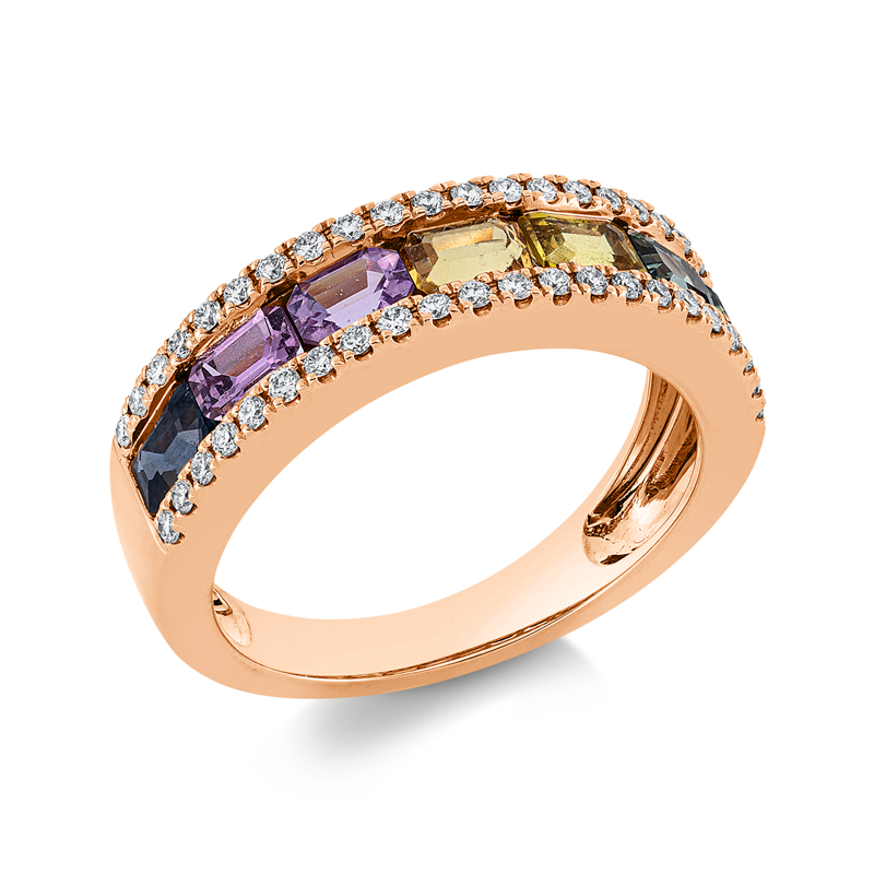 Ring mit Saphir  aus 750/-18 Karat Rotgold mit 44 Diamanten 0