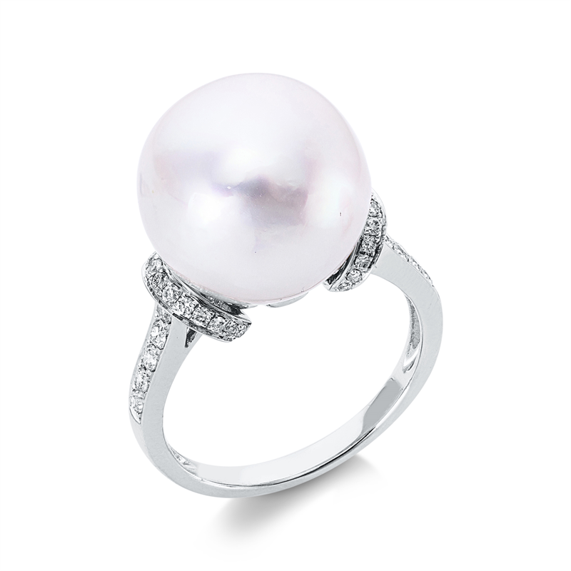 Ring   mit Südseeperle aus 750/-18 Karat Weißgold mit 36 Diamanten 0