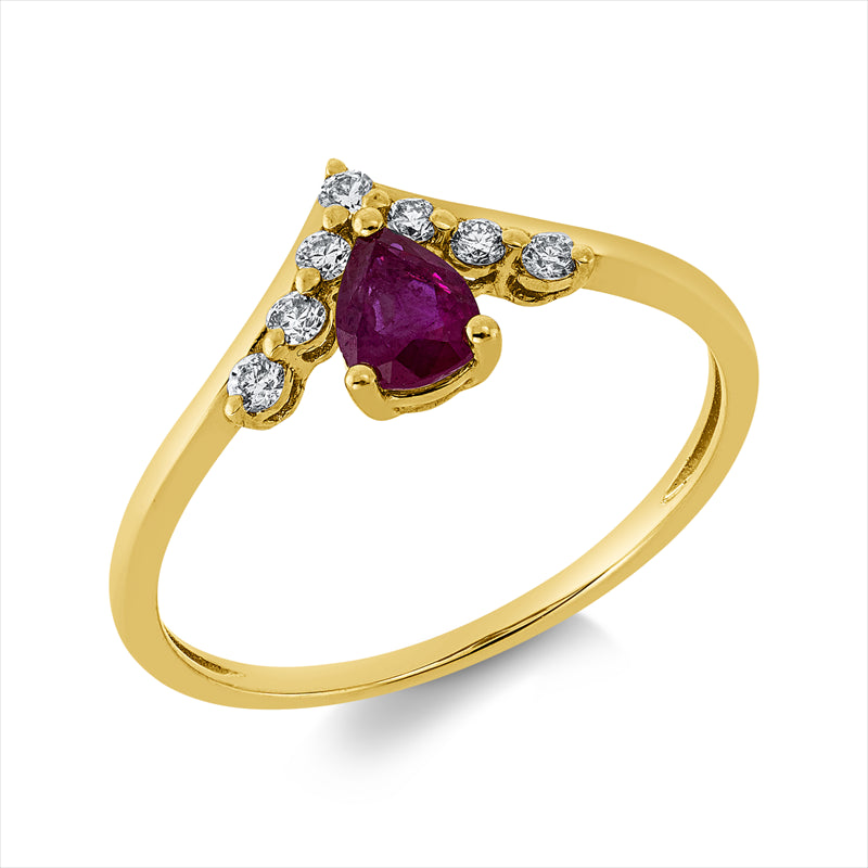Ring mit Rubin  aus 750/-18 Karat Gelbgold mit 7 Diamanten 0
