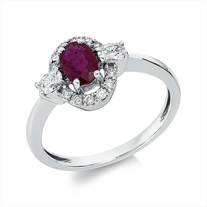 Ring mit Rubin  aus 750/-18 Karat Weißgold mit 14 Diamanten 0