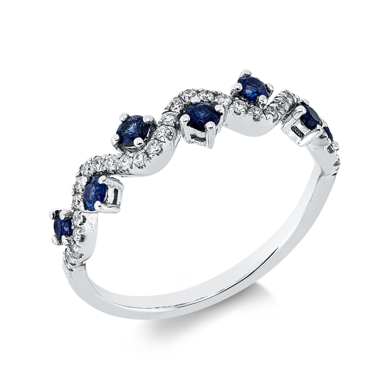 Ring mit Saphir  aus 750/-18 Karat Weißgold mit 33 Diamanten 0