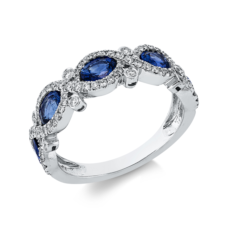 Ring mit Saphir  aus 750/-18 Karat Weißgold mit 94 Diamanten 0