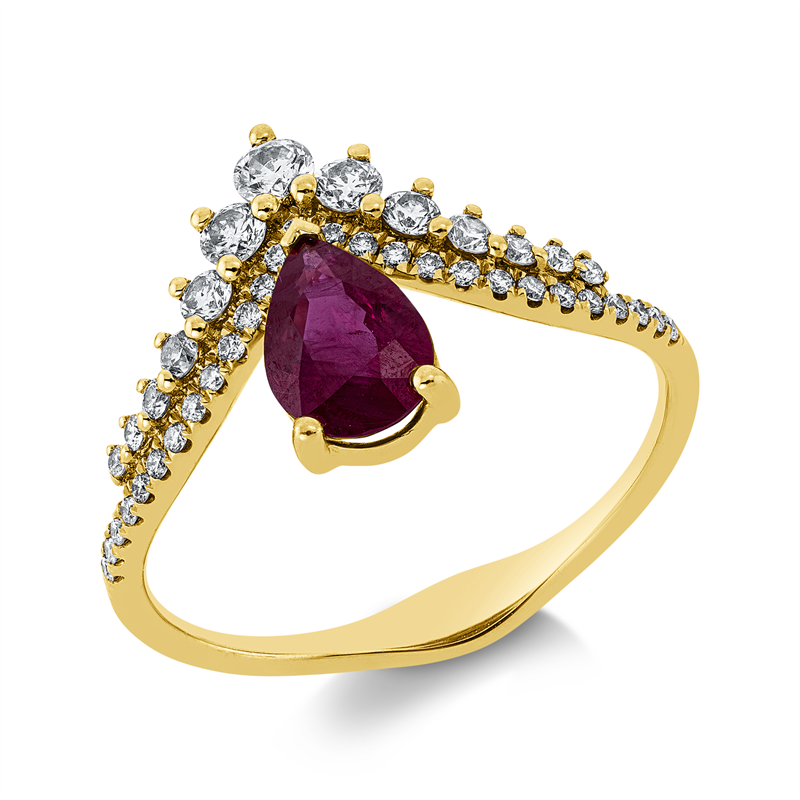 Ring mit Rubin  aus 750/-18 Karat Gelbgold mit 40 Diamanten 0