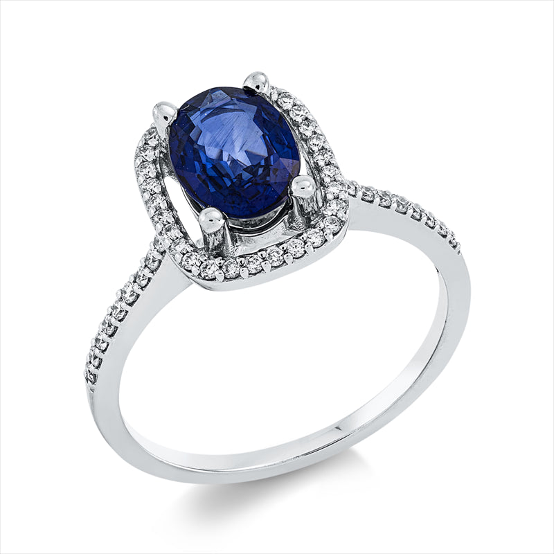 Ring mit Saphir  aus 750/-18 Karat Weißgold mit 48 Diamanten 0