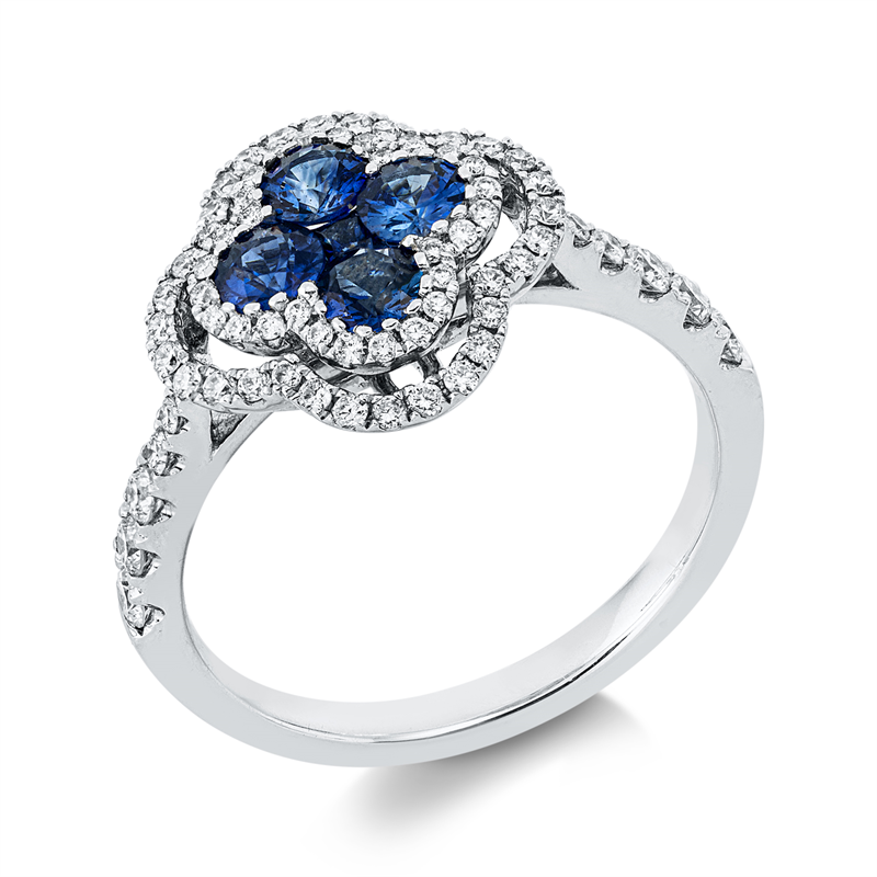 Ring mit Saphir  aus 585/-14 Karat Weißgold mit 72 Diamanten 0