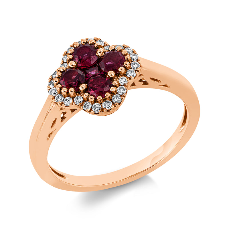 Ring mit Rubin  aus 750/-18 Karat Rotgold mit 24 Diamanten 0