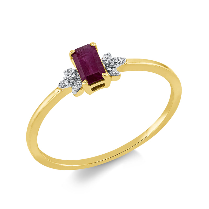 Ring mit Rubin  aus 750/-18 Karat Gelbgold mit 8 Diamanten 0