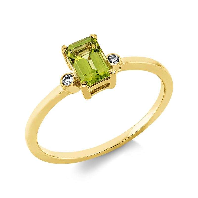 Ring mit Peridot  aus 750/-18 Karat Gelbgold mit 2 Diamanten 0