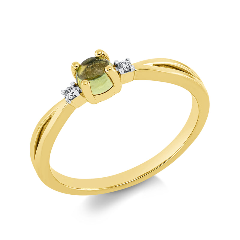 Ring mit Peridot  aus 750/-18 Karat Gelbgold mit 2 Diamanten 0