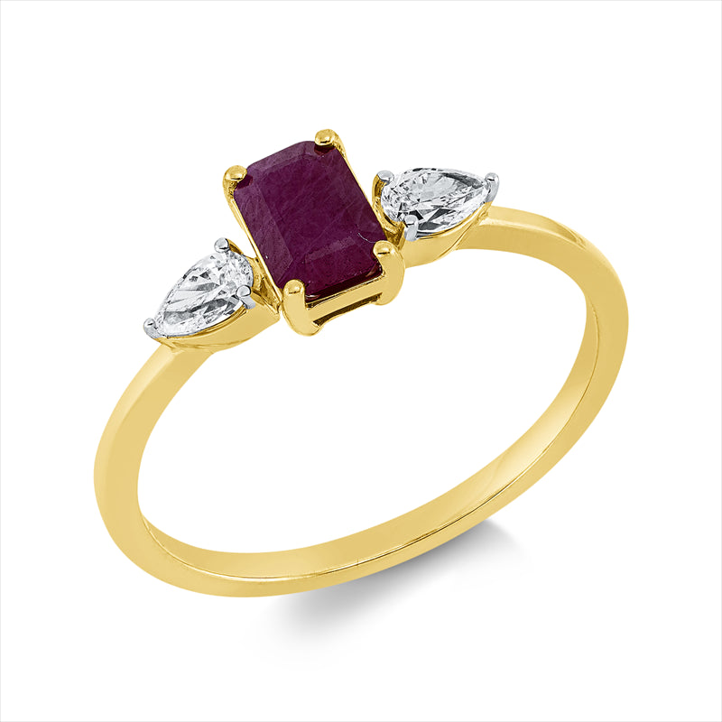 Ring mit Rubin  aus 750/-18 Karat Gelbgold mit 2 Diamanten 0
