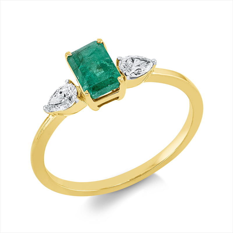 Ring mit Smaragd  aus 750/-18 Karat Gelbgold mit 2 Diamanten 0