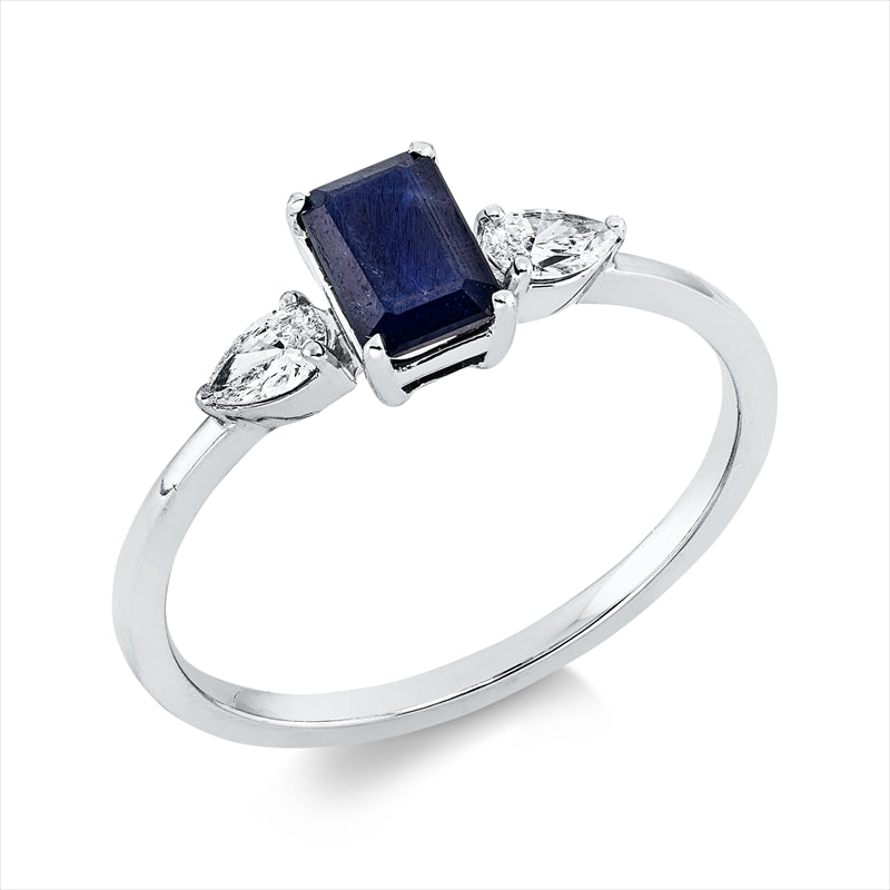Ring mit Saphir  aus 750/-18 Karat Weißgold mit 2 Diamanten 0