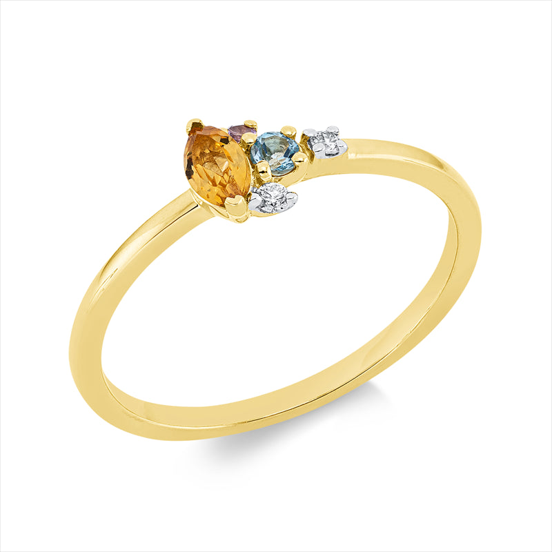 Ring mit Citrin  aus 750/-18 Karat Gelbgold mit 2 Diamanten 0
