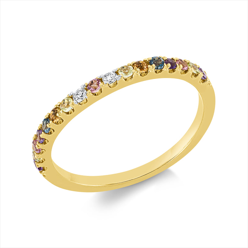 Ring mit Farbstein  aus 750/-18 Karat Gelbgold mit 2 Diamanten 0