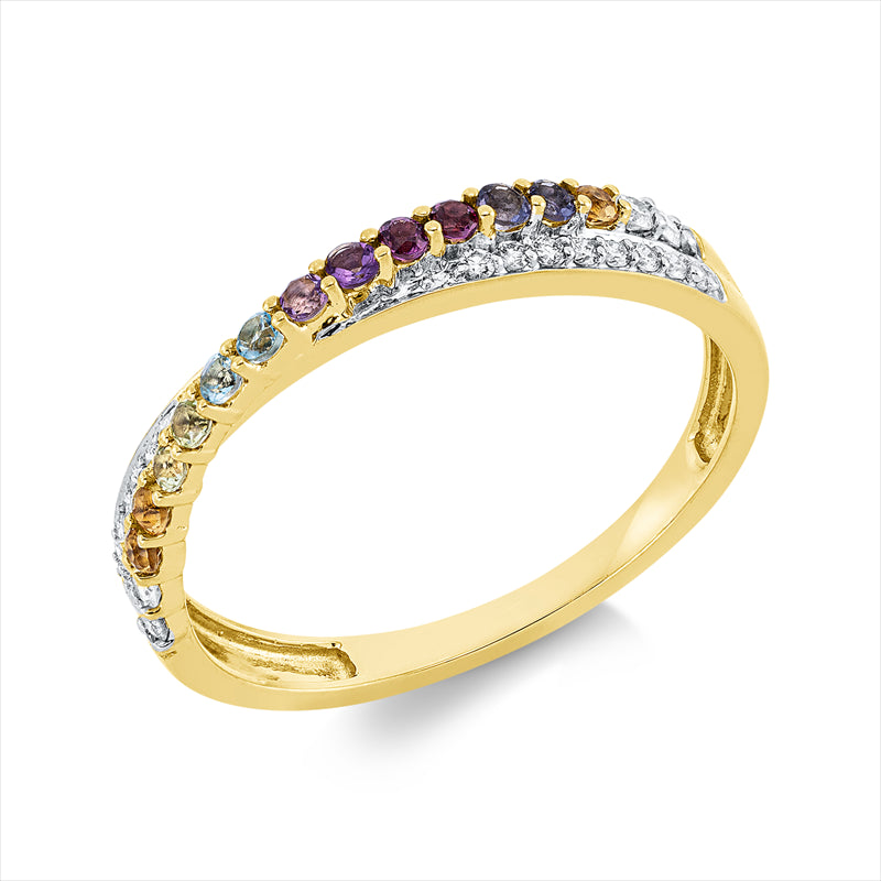 Ring mit Farbstein  aus 750/-18 Karat Gelbgold mit 20 Diamanten 0