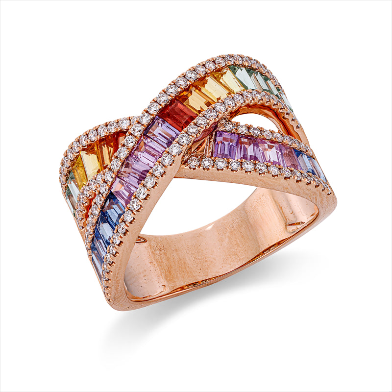 Ring mit Saphir  aus 750/-18 Karat Rotgold mit 106 Diamanten 0