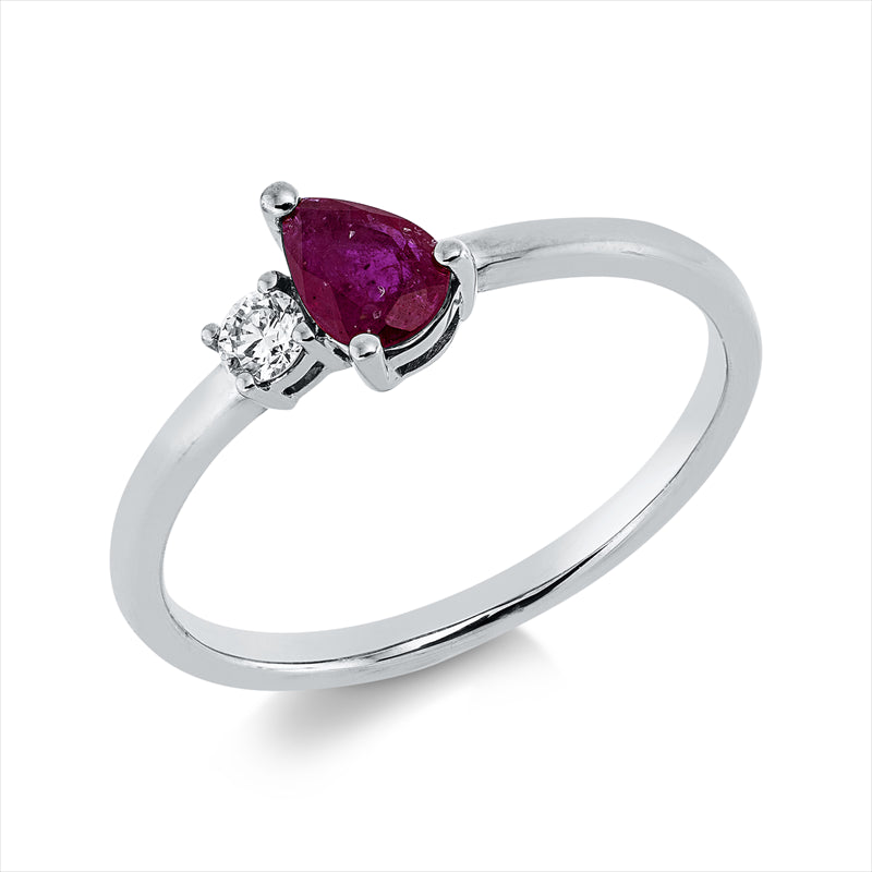 Ring mit Rubin  aus 750/-18 Karat Weißgold mit 1 Diamant 0