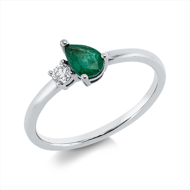 Ring mit Smaragd  aus 750/-18 Karat Weißgold mit 1 Diamant 0