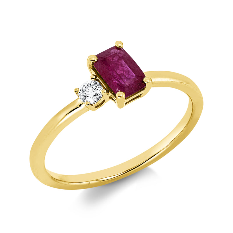 Ring mit Rubin  aus 750/-18 Karat Gelbgold mit 1 Diamant 0