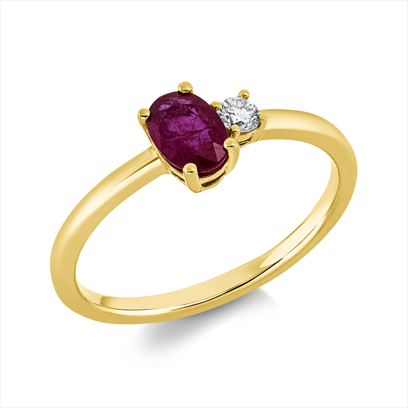 Ring mit Rubin  aus 750/-18 Karat Gelbgold mit 1 Diamant 0