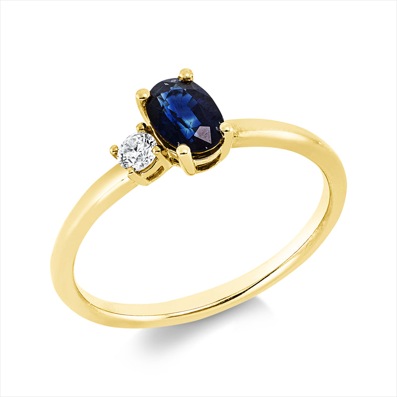 Ring mit Saphir  aus 750/-18 Karat Gelbgold mit 1 Diamant 0