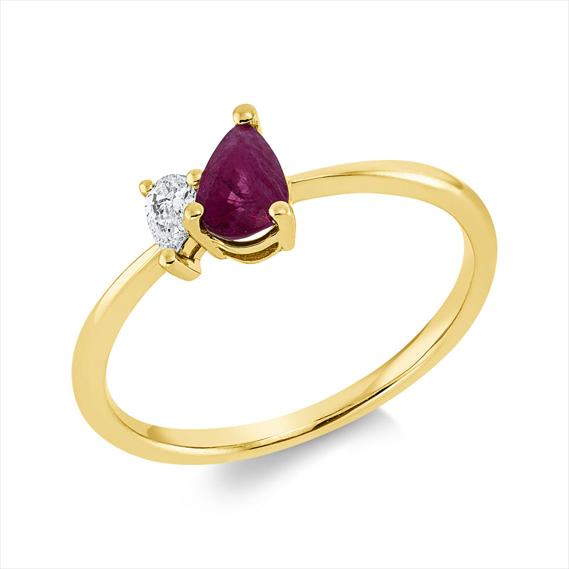 Ring mit Rubin  aus 750/-18 Karat Gelbgold mit 1 Diamant 0