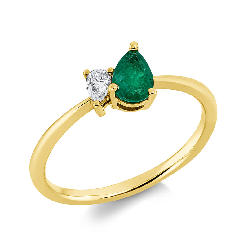 Ring mit Smaragd  aus 750/-18 Karat Gelbgold mit 1 Diamant 0