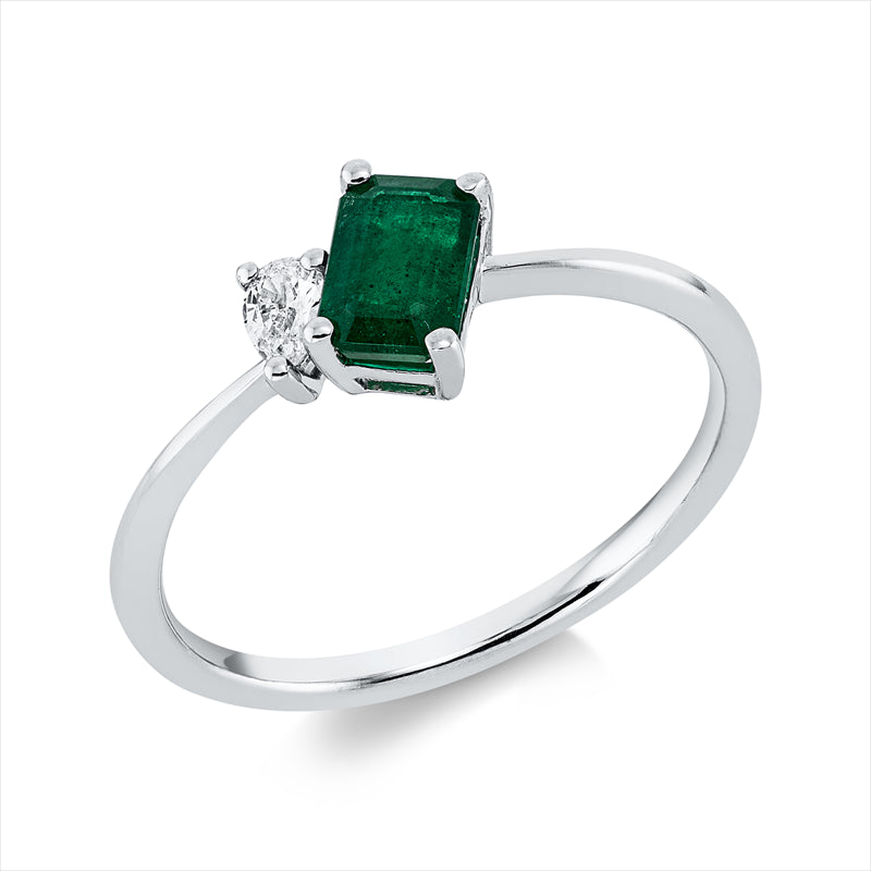 Ring mit Smaragd  aus 750/-18 Karat Weißgold mit 1 Diamant 0