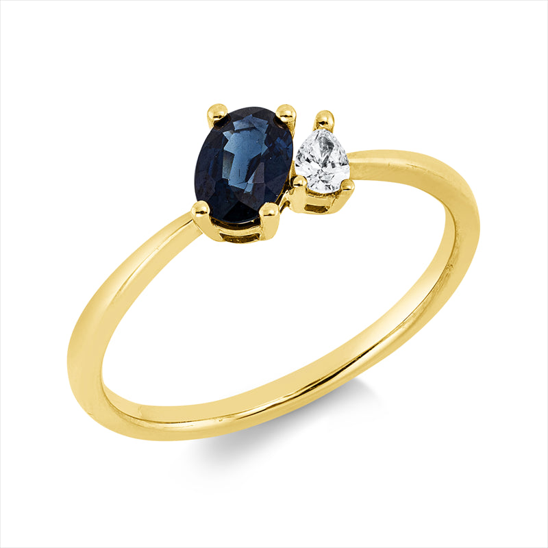 Ring mit Saphir  aus 750/-18 Karat Gelbgold mit 1 Diamant 0