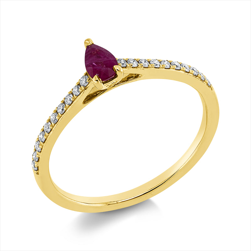 Ring mit Rubin  aus 750/-18 Karat Gelbgold mit 20 Diamanten 0