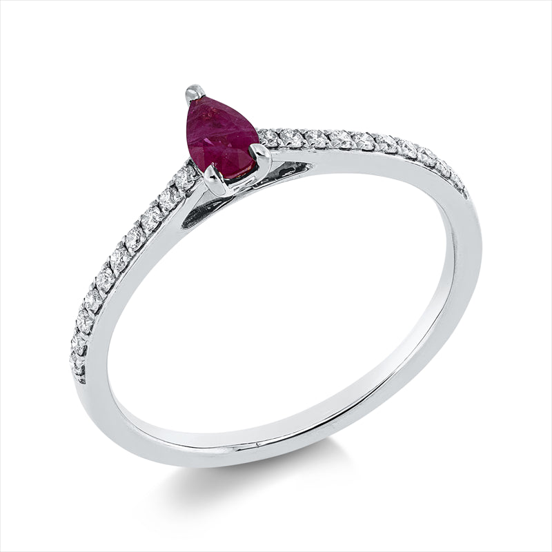 Ring mit Rubin  aus 750/-18 Karat Weißgold mit 20 Diamanten 0