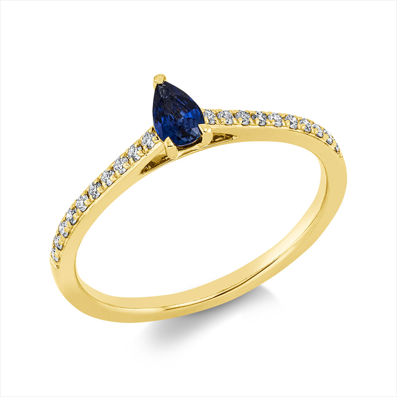 Ring mit Saphir  aus 750/-18 Karat Gelbgold mit 20 Diamanten 0