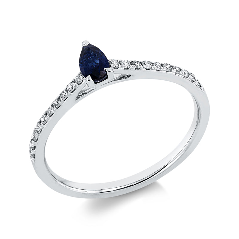 Ring mit Saphir  aus 750/-18 Karat Weißgold mit 20 Diamanten 0