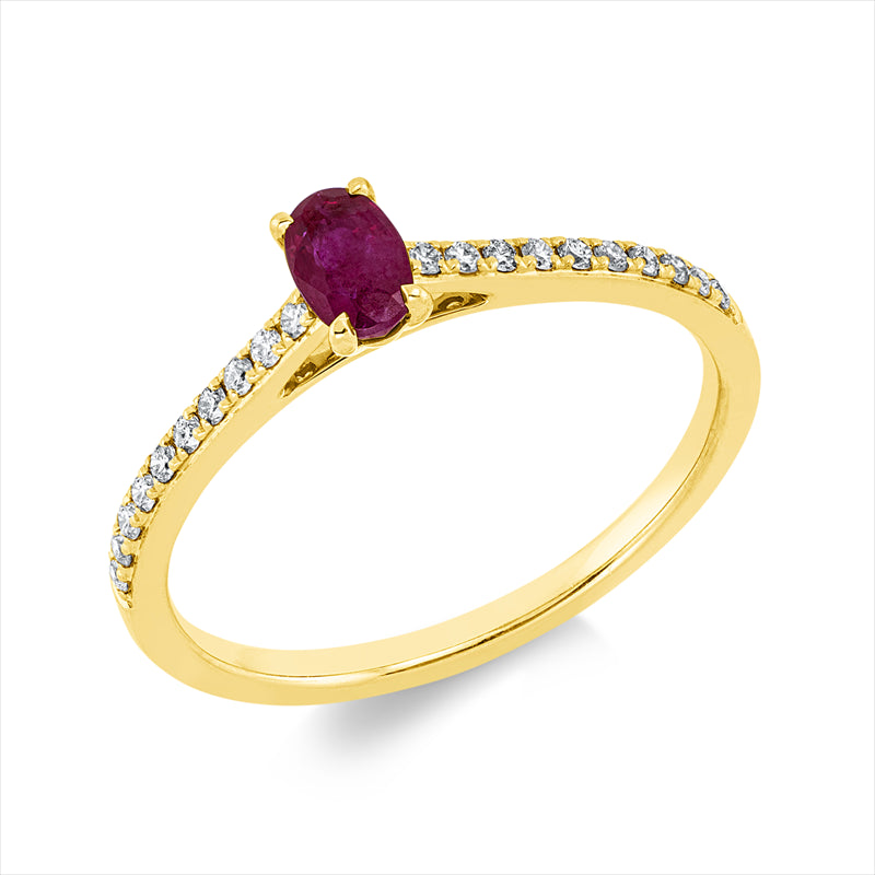 Ring mit Rubin  aus 750/-18 Karat Gelbgold mit 20 Diamanten 0