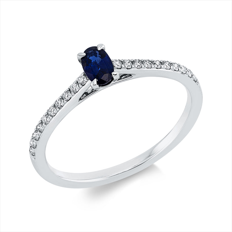 Ring mit Saphir  aus 750/-18 Karat Weißgold mit 20 Diamanten 0