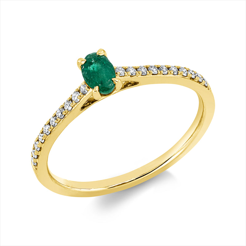 Ring mit Smaragd  aus 750/-18 Karat Gelbgold mit 20 Diamanten 0