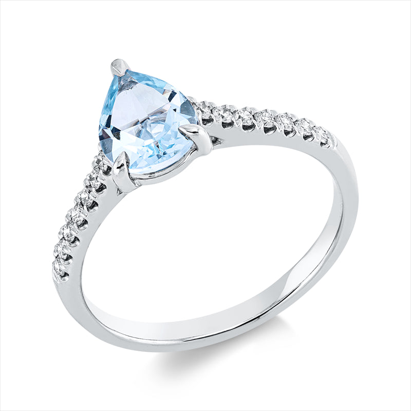 Ring mit Topas  aus 750/-18 Karat Weißgold mit 14 Diamanten 0