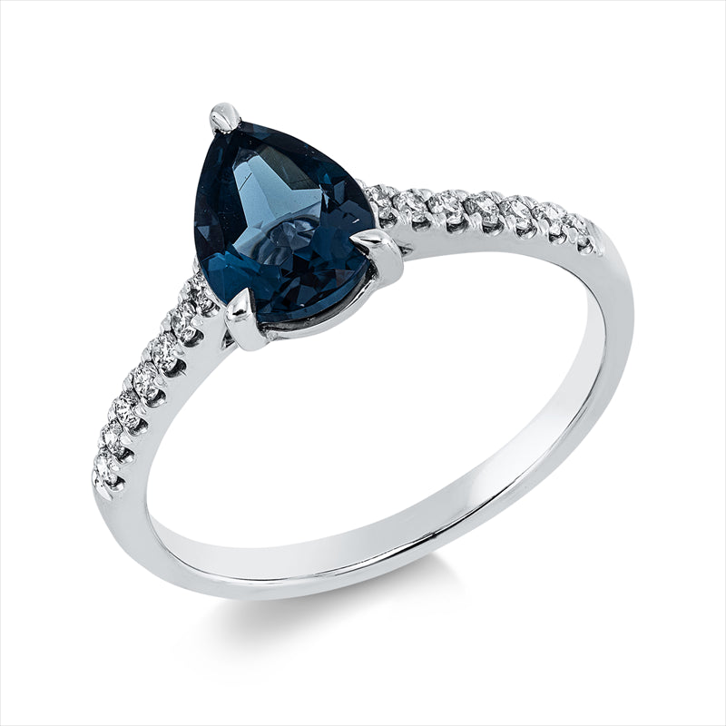 Ring mit Topas  aus 750/-18 Karat Weißgold mit 14 Diamanten 0