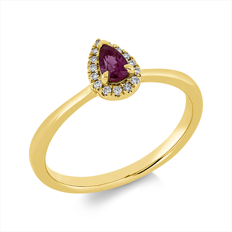 Ring mit Rubin  aus 750/-18 Karat Gelbgold mit 15 Diamanten 0