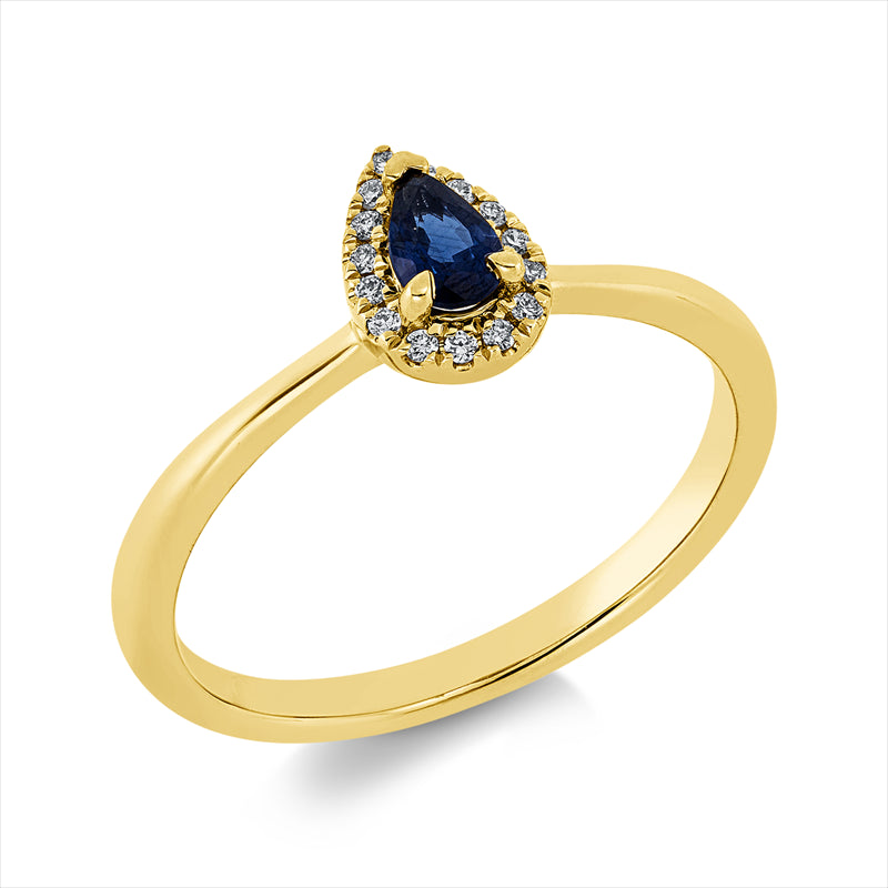 Ring mit Saphir  aus 750/-18 Karat Gelbgold mit 15 Diamanten 0